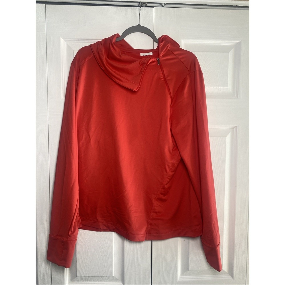 J. Jill Fit Asymmetrical Zip Hoodie Womens L Red Activewear Pullover Thumbholes
